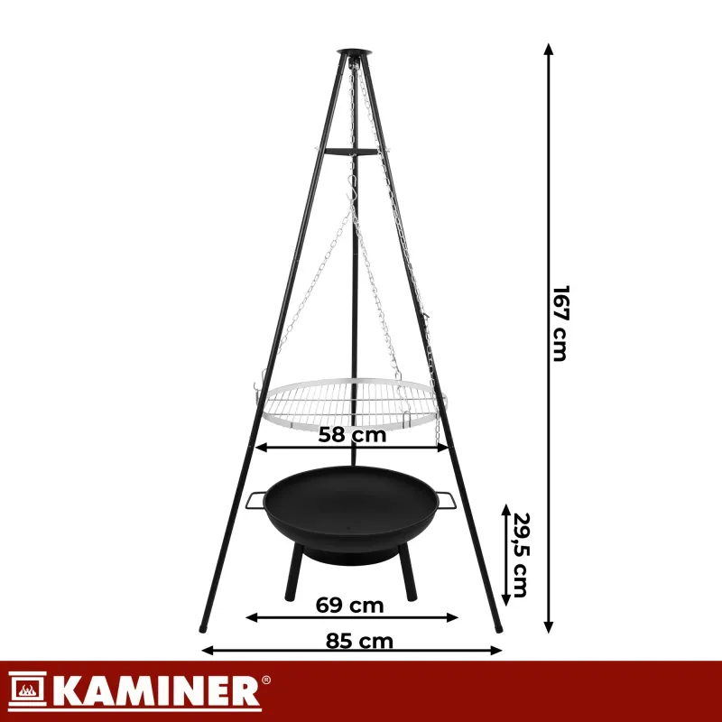 Градински грил на три крака 167x58 см Kaminer