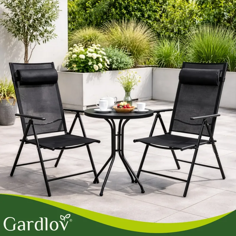 Сгъваем градински стол черен 2бр. Gardlov