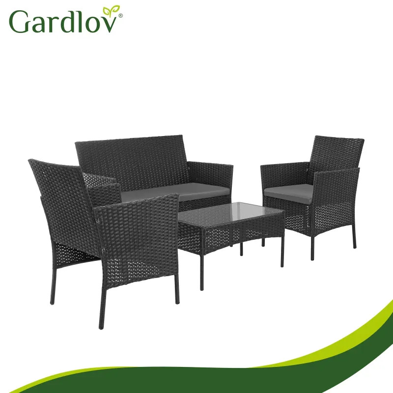 Черни ратанови градински мебели Gardlov 26908