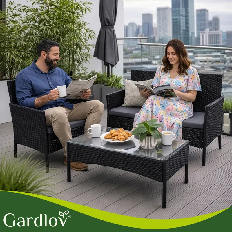 Черни ратанови градински мебели Gardlov 26908
