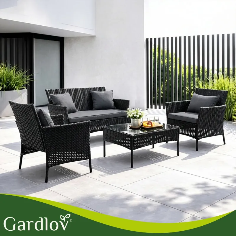 Черни ратанови градински мебели Gardlov 26908