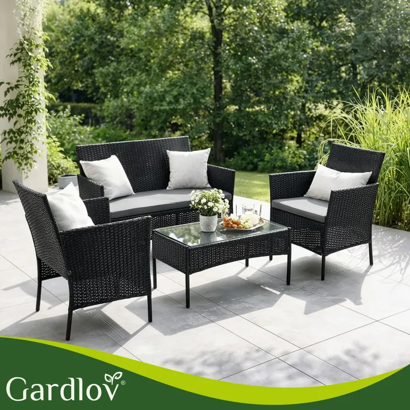 Черни ратанови градински мебели Gardlov 26908