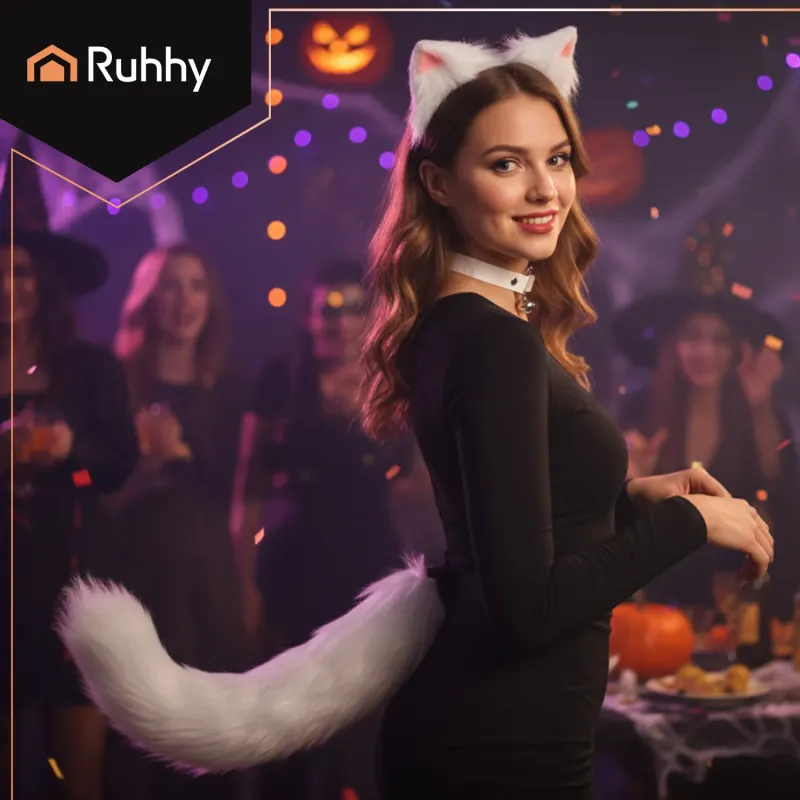 Костюм на котка/лисица, 3 части, бял, Ruhhy 26584