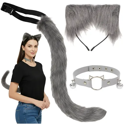 Костюм на котка/лисица, 3 части, сив, Ruhhy 26586