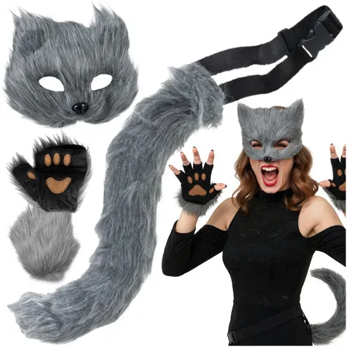 Костюм на котка/лисица, 4 части, сив, Ruhhy 26247