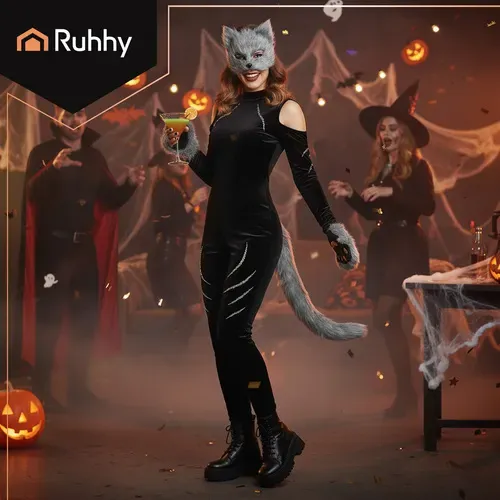Костюм на котка/лисица, 4 части, сив, Ruhhy 26247