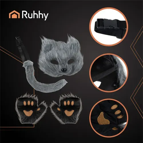 Костюм на котка/лисица, 4 части, сив, Ruhhy 26247