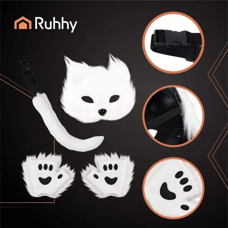 Костюм на котка/лисица, 4 части, бял, Ruhhy 26249