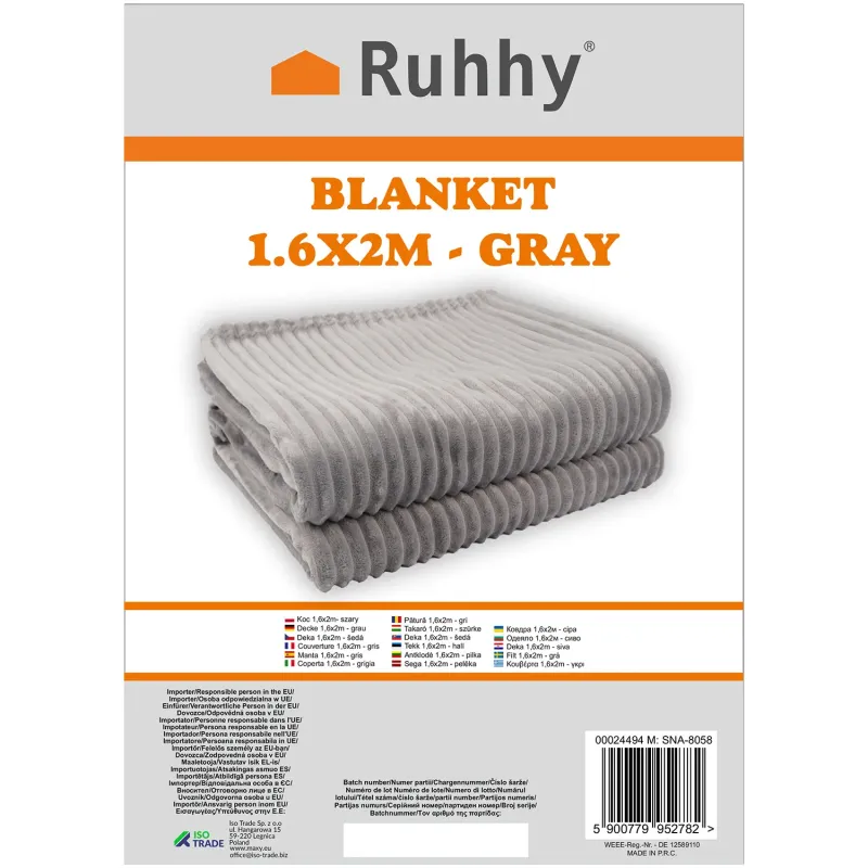 Одеяло 1,6x2 м – сиво Ruhhy 24494