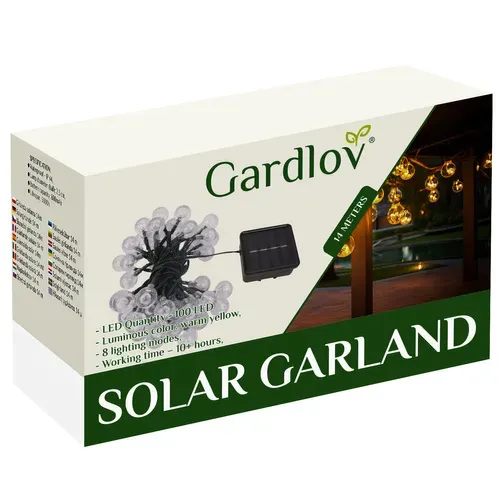 Слънчева гирлянда 12 м, IP65, Gardlov 24010