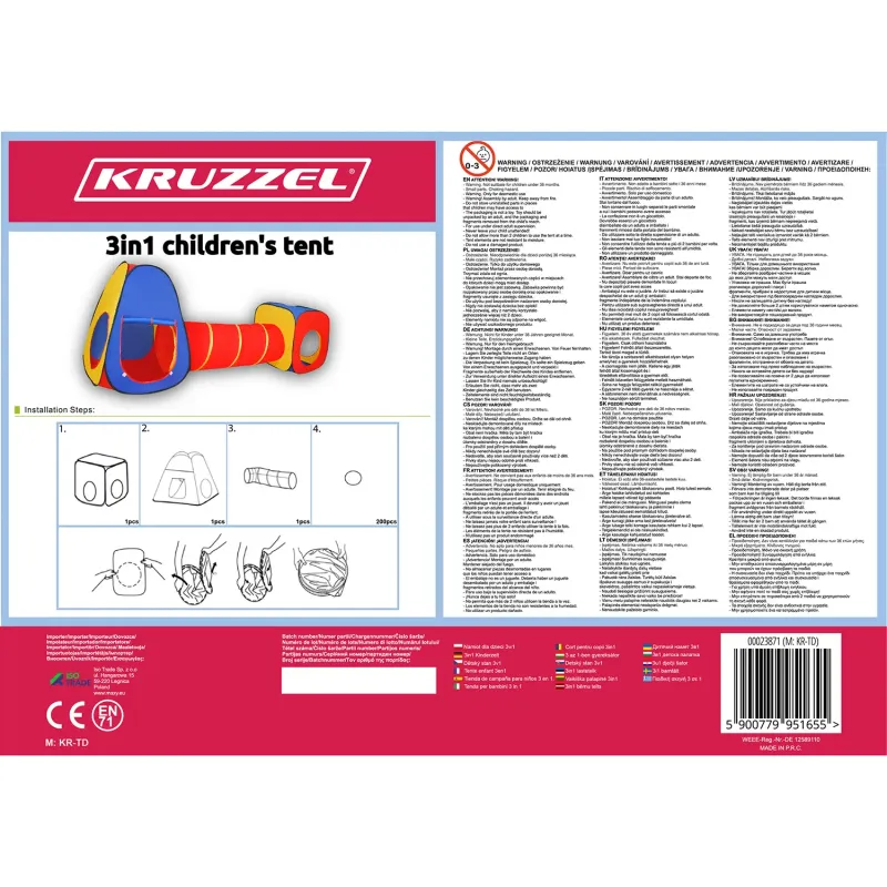 Детска палатка 3 в 1 Kruzzel 23871