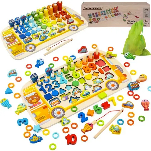 Дървена пъзел-сортираща игра 6 в 1 Kruzzel 22636