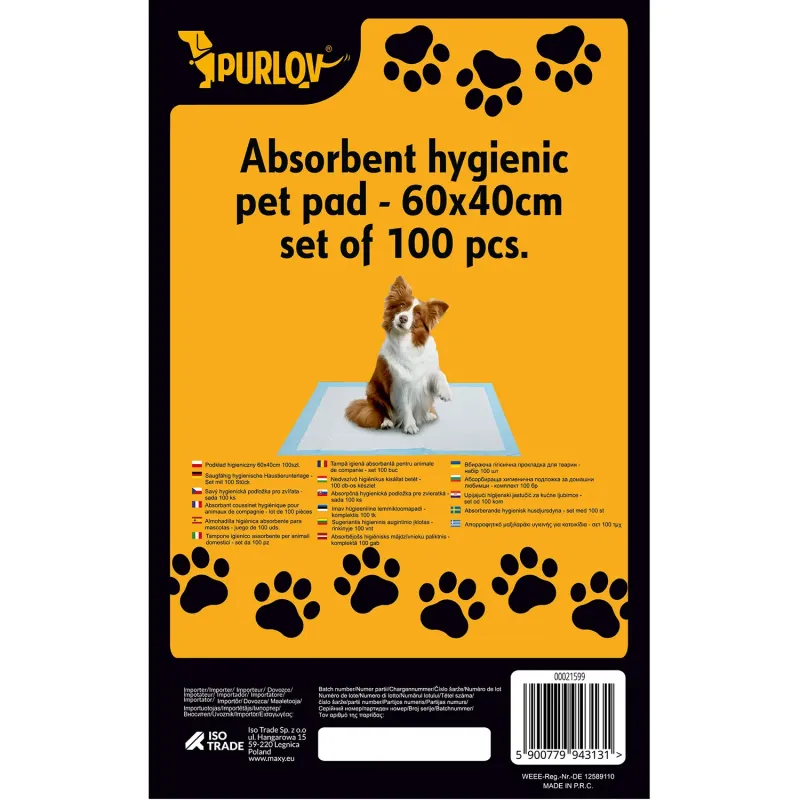 Хигиенична подложка 60x40 см, 100 бр. Purlov 21599