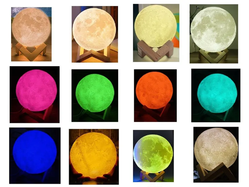 3D лампа луна с RGB светлина, дистанционно и дървена стойка — снимка 2