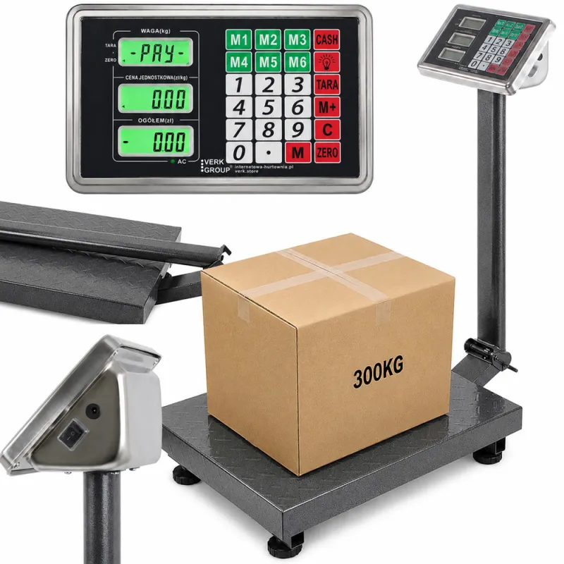 Платформена везна 300 кг с LCD дисплей, сива, с откачаща се тръба