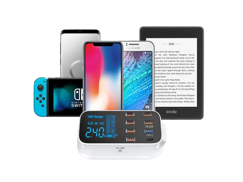 Зарядна станция с 8 USB порта, QC 3.0 и дисплей, 40 W — снимка 2