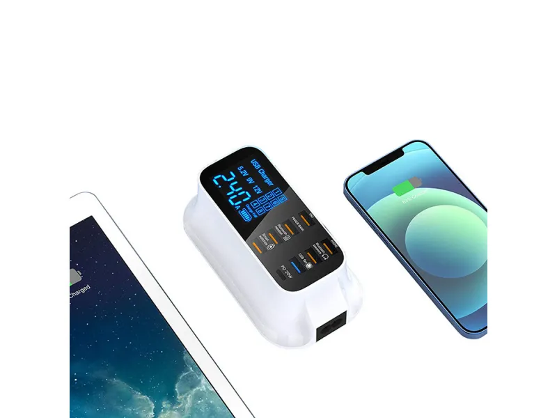 Зарядна станция с 8 USB порта, QC 3.0 и дисплей, 40 W — снимка 3