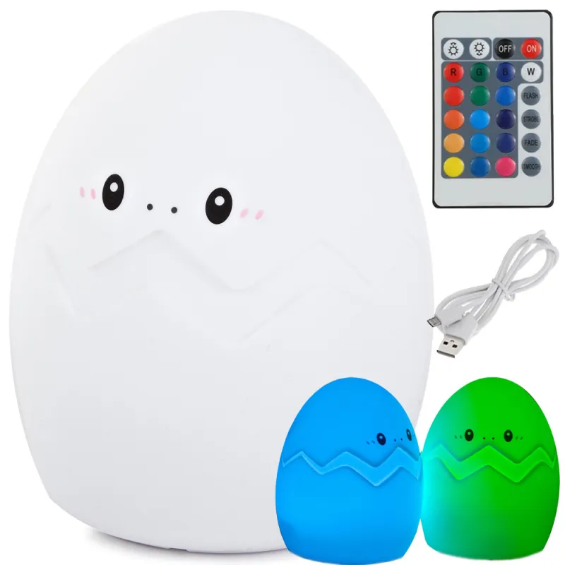 Детска нощна лампа яйце от силикон с дистанционно, RGB