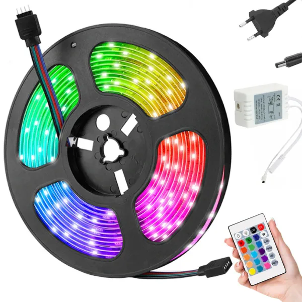 Водоустойчива лед лента RGB 4,5 м с дистанционно и захранване