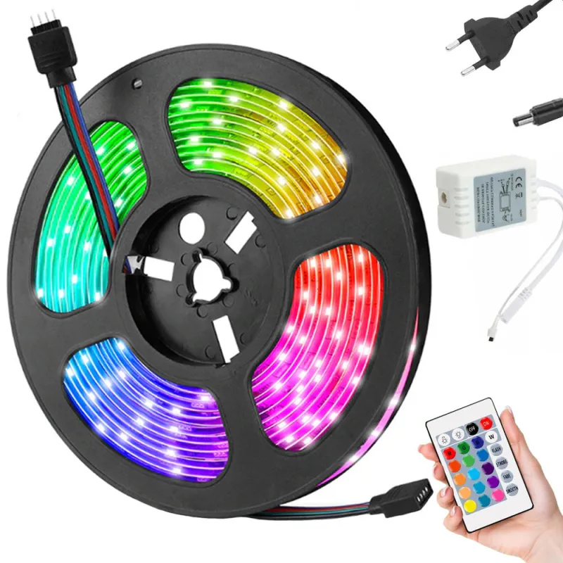 Водоустойчива лед лента RGB 4,5 м с дистанционно и захранване