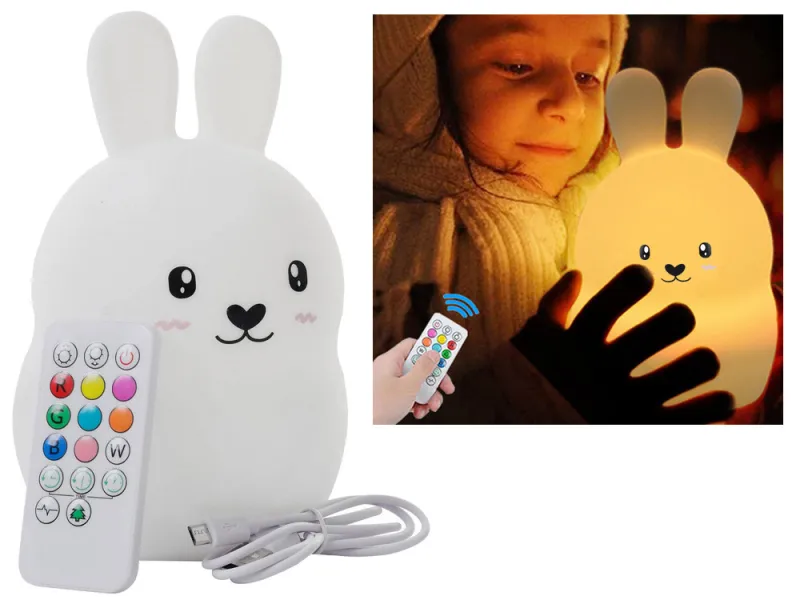 Детска нощна лампа зайче от силикон, RGB, с дистанционно и таймер — снимка 3