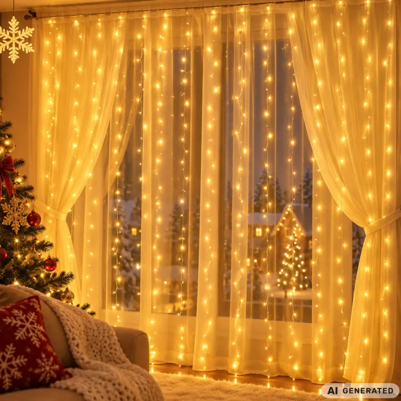 Светлинна завеса 300 LED, 3 x 3 м, топло бяла — снимка 2