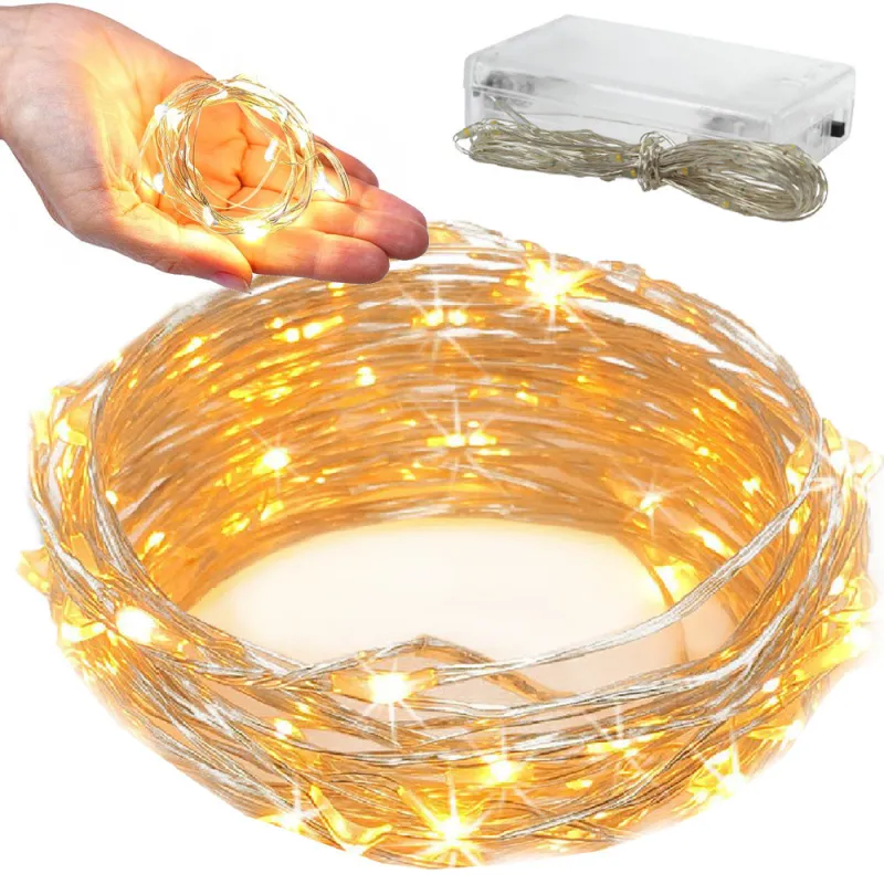 Коледни лампички с батерии, светеща жица 10 м, 100 LED