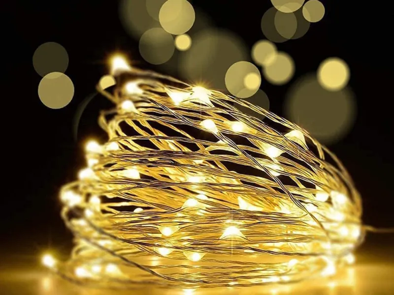 Коледни лампички с батерии, светеща жица 10 м, 100 LED — снимка 3