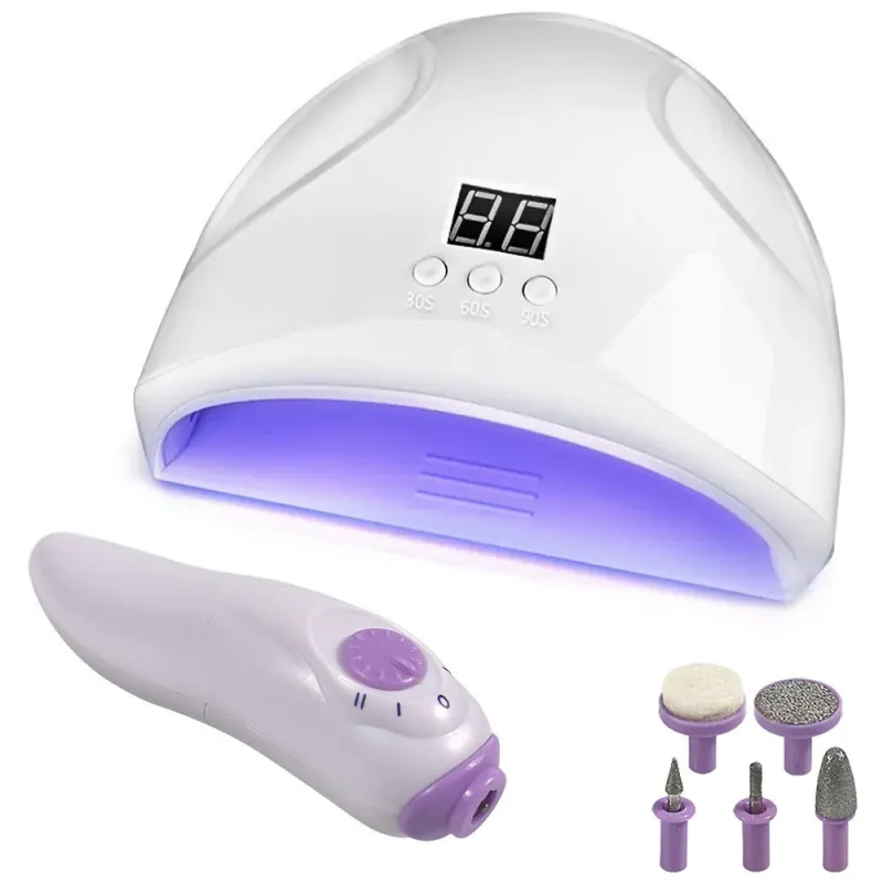 Комплект за маникюр: LED/UV лампа 12 W и фреза с 5 накрайника