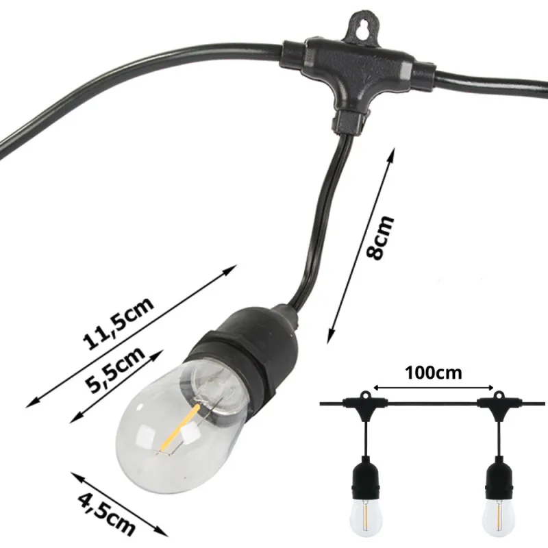 Градински гирлянд с 10 LED крушки E27, 10 м, топла светлина — снимка 3