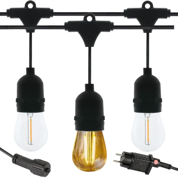Градински гирлянд с 10 LED крушки E27, 10 м, топла светлина