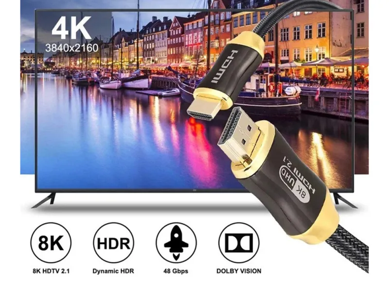 HDMI 2.1 кабел с найлонова оплетка, 8K 60 Hz и 4K 120 Hz, 3 м — снимка 2
