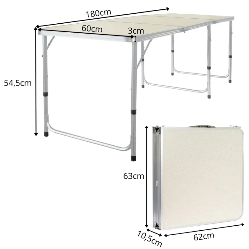 Сгъваема маса за къмпинг 180 × 60 см, тип куфар — снимка 2