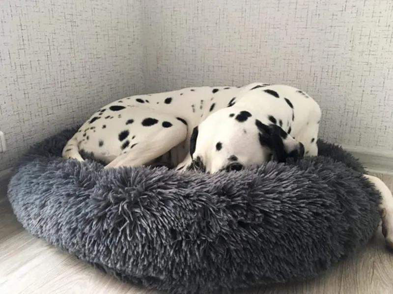 Плюшено кръгло легло за куче и коте, 100 см, тъмносиво — снимка 2