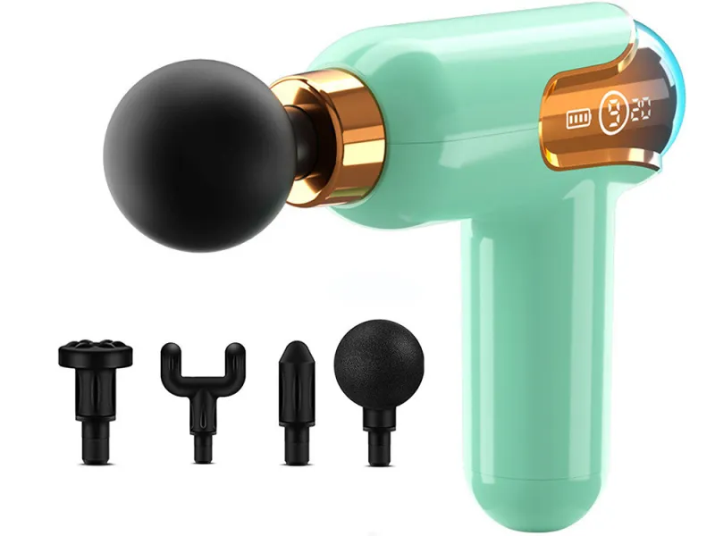 Мини масажен пистолет с 4 накрайника, USB-C — снимка 2