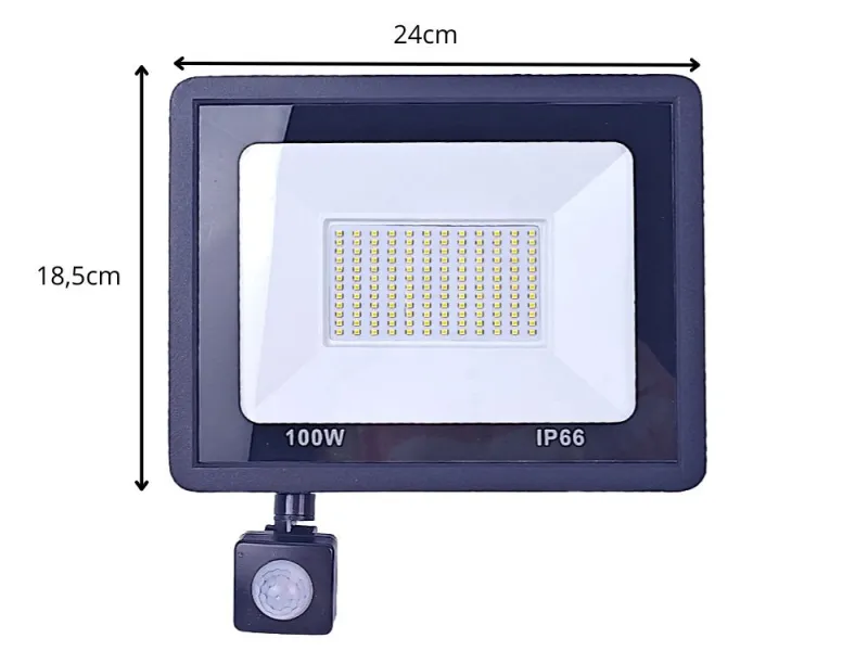 Външен LED прожектор 100 W със сензор за движение и здрач, IP66 — снимка 2