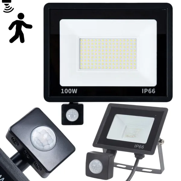 Външен LED прожектор 100 W със сензор за движение и здрач, IP66