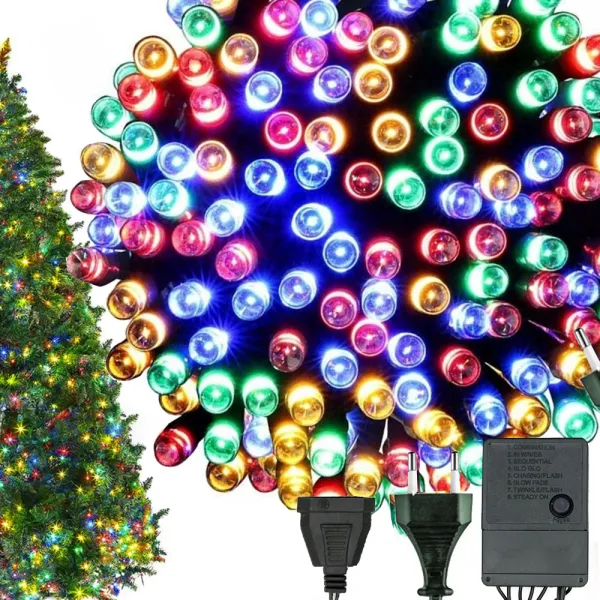 Коледни лампички за елха, 200 цветни LED, 8 режима