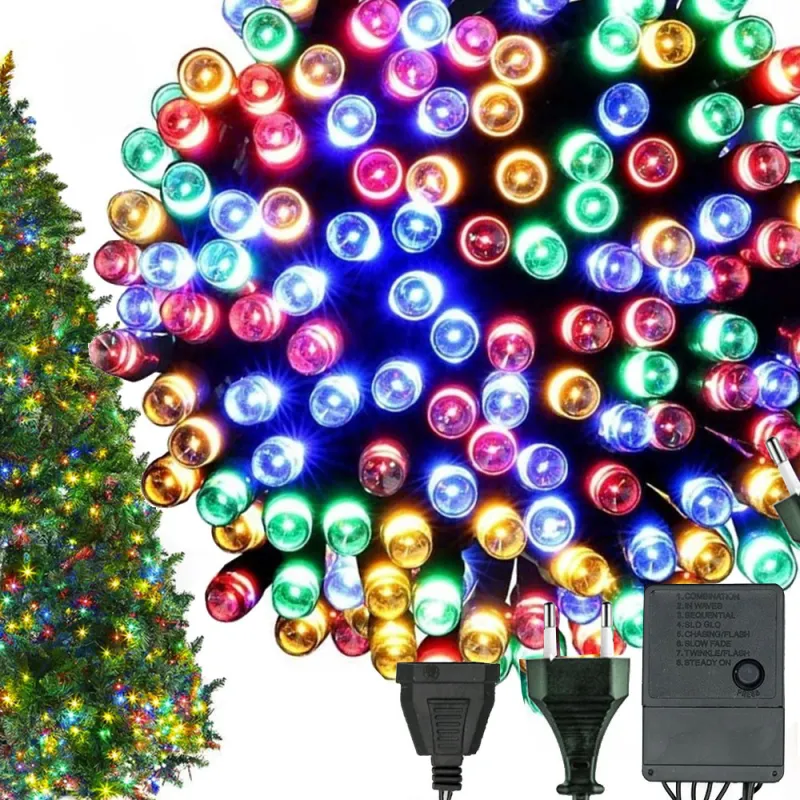 Коледни лампички за елха, 200 цветни LED, 8 режима
