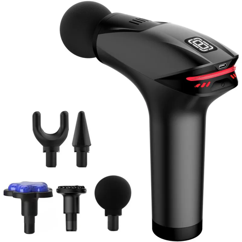 Масажен пистолет с 5 накрайника, 8 нива, USB-C