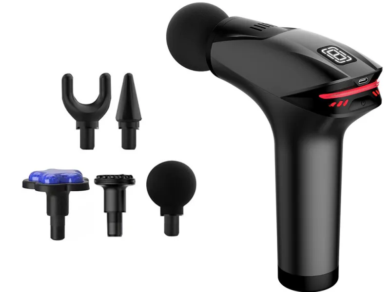 Масажен пистолет с 5 накрайника, 8 нива, USB-C — снимка 2