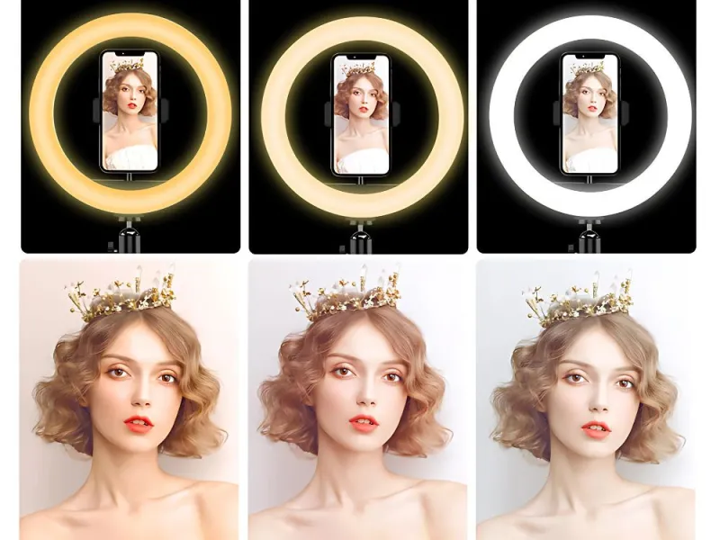 LED ринг лампа със статив и държач за телефон, RGB — снимка 3