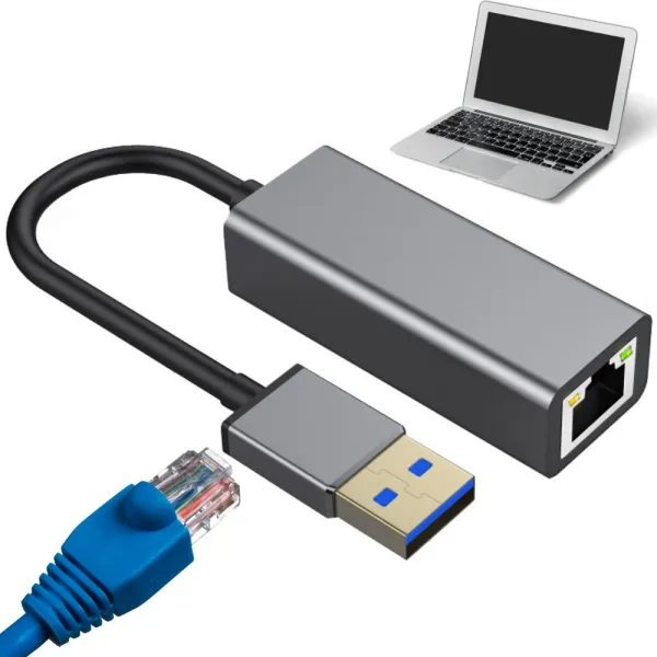 USB LAN адаптер към RJ45, 100 Mbps, сив