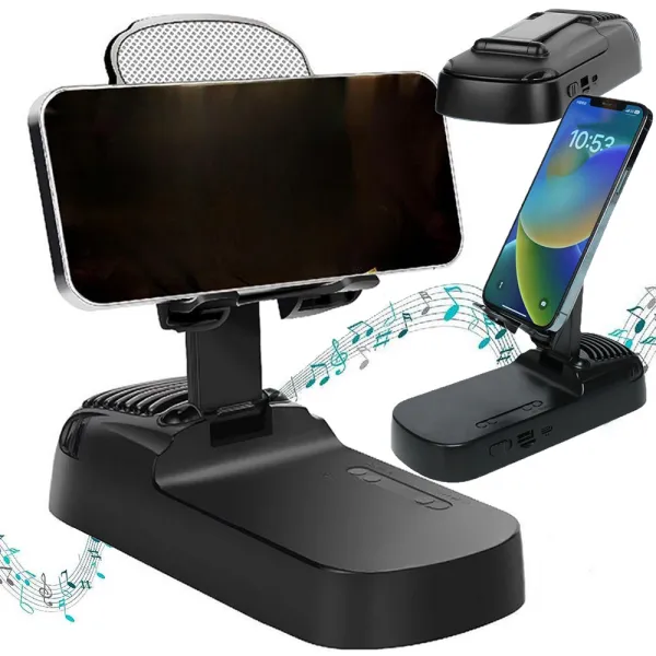 Стойка за телефон с Bluetooth колона и пауърбанк