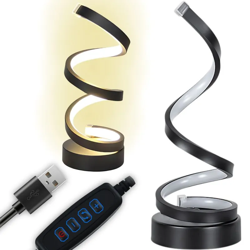Спираловидна LED настолна лампа с 3 цвята светлина и USB