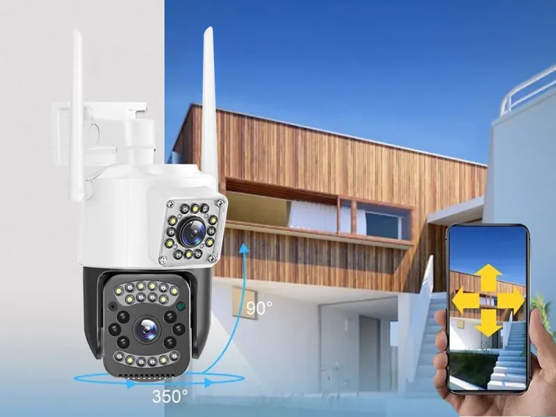 Външна Wi-Fi камера с две лещи 6 MP, въртяща се — снимка 3