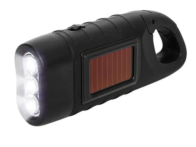 Фенер с динамо и соларен панел, 3 LED, с щипка — снимка 2