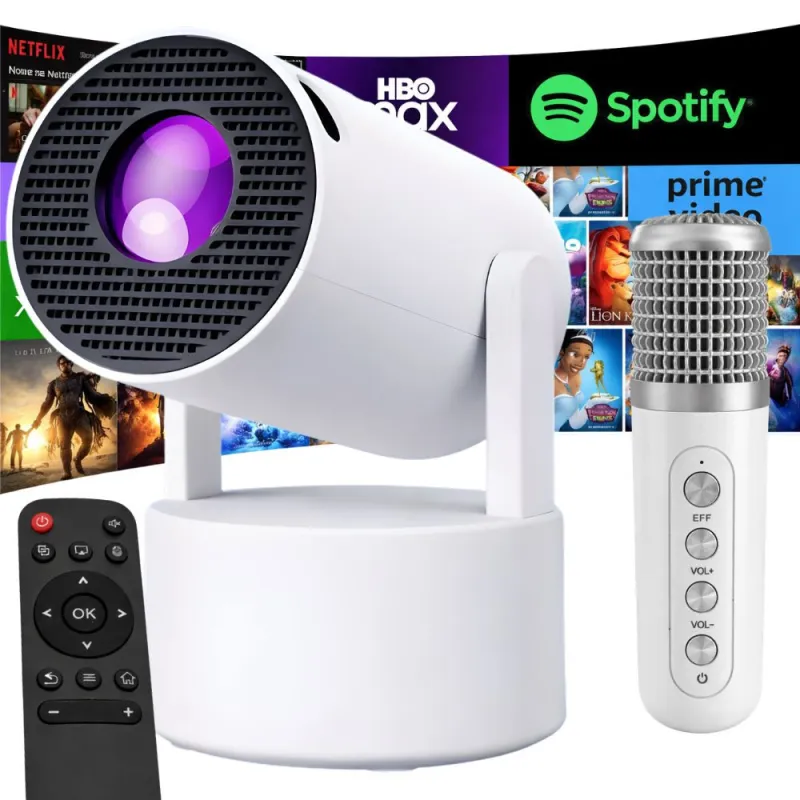 Смарт LED проектор с Wi-Fi и микрофон за караоке