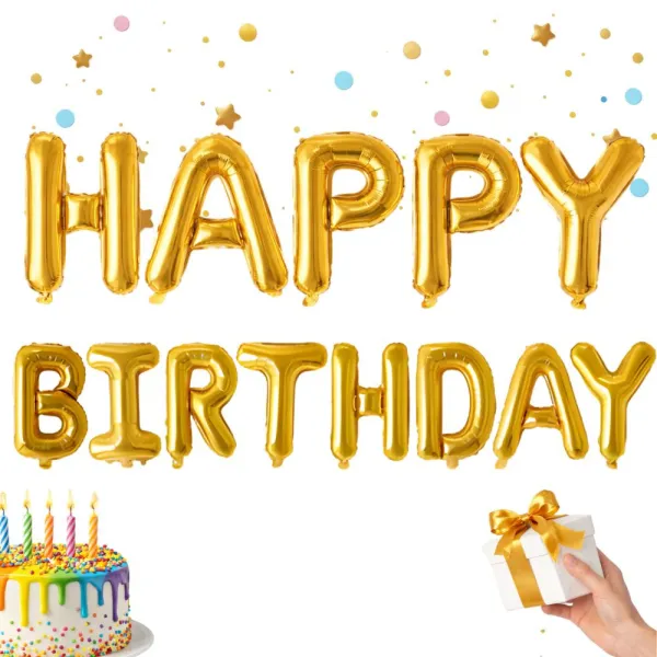 Гирлянд happy birthday от златни фолиеви балони, 13 части