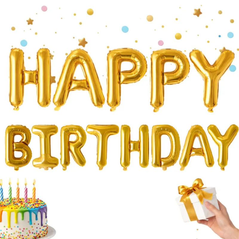 Гирлянд happy birthday от златни фолиеви балони, 13 части